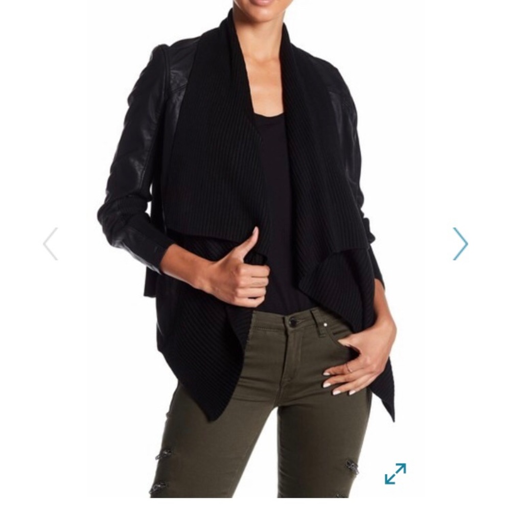 Blank NYC Vegan Leather Jacket Sweater Drape Front